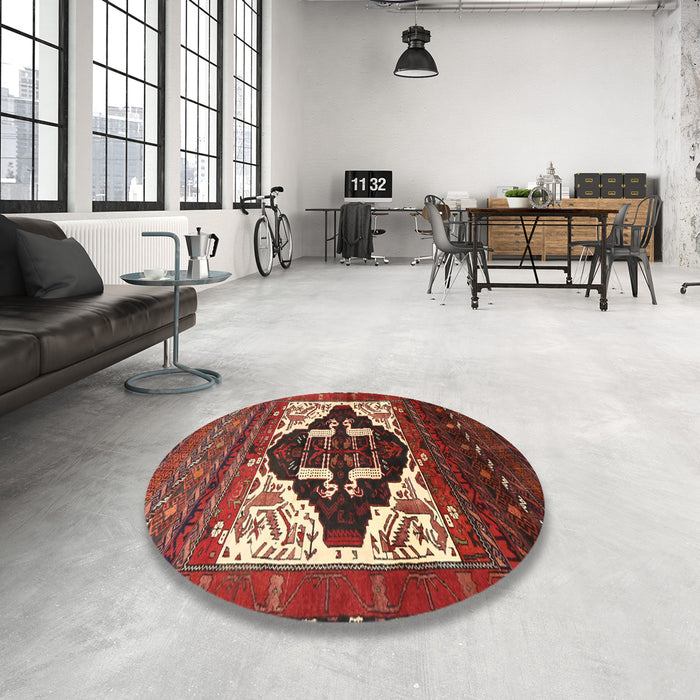 Round Machine Washable Traditional Rust Pink Rug in a Office, wshtr1757