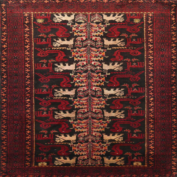 Square Traditional Cranberry Red Animal Rug, tr1758