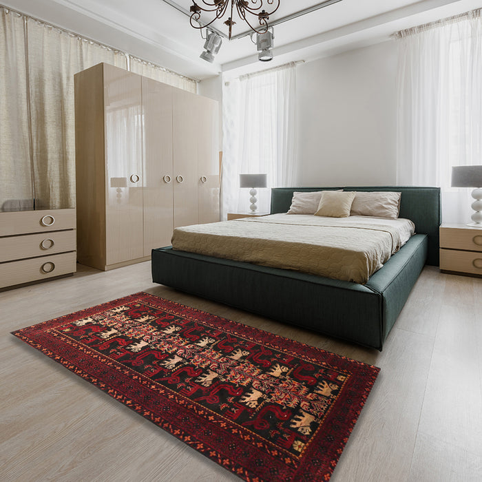 Traditional Cranberry Red Animal Rug in a Bedroom, tr1758
