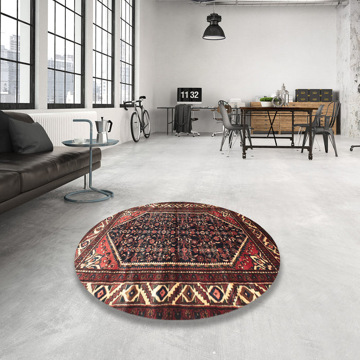 Round Traditional Dark Gold Brown Persian Rug in a Office, tr175
