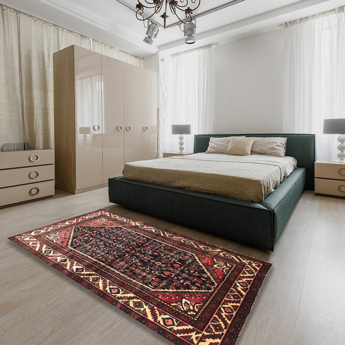 Machine Washable Traditional Dark Gold Brown Rug in a Bedroom, wshtr175