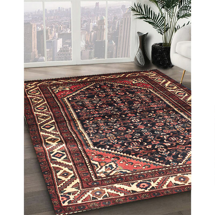 Traditional Dark Gold Brown Persian Rug in Family Room, tr175