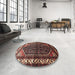 Round Machine Washable Traditional Dark Gold Brown Rug in a Office, wshtr175