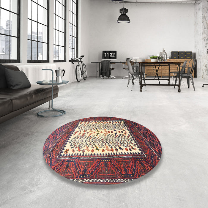 Round Traditional Brown Red Persian Rug in a Office, tr1761
