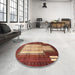 Round Machine Washable Traditional Tomato Red Rug in a Office, wshtr1764