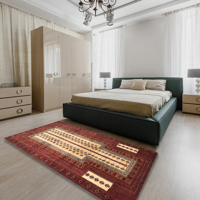 Machine Washable Traditional Tomato Red Rug in a Bedroom, wshtr1764