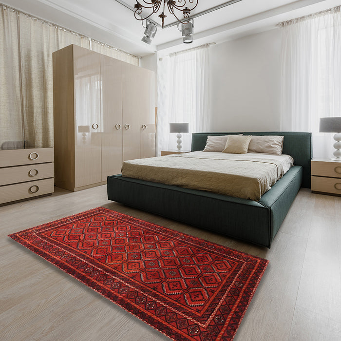 Machine Washable Traditional Fire Brick Red Rug in a Bedroom, wshtr1767