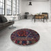 Round Machine Washable Traditional Dark Scarlet Red Rug in a Office, wshtr1769