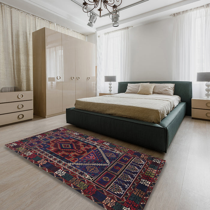 Traditional Dark Scarlet Red Persian Rug in a Bedroom, tr1769