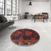 Round Traditional Chestnut Brown Persian Rug in a Office, tr1773