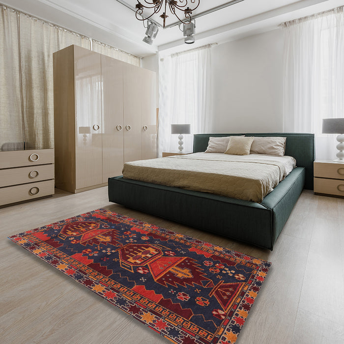 Traditional Chestnut Brown Persian Rug in a Bedroom, tr1773