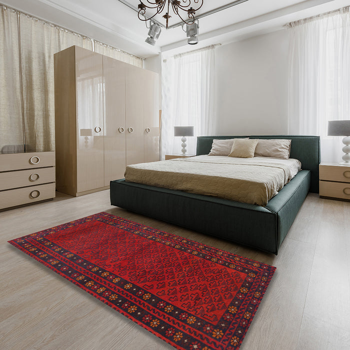 Machine Washable Traditional Red Rug in a Bedroom, wshtr1774