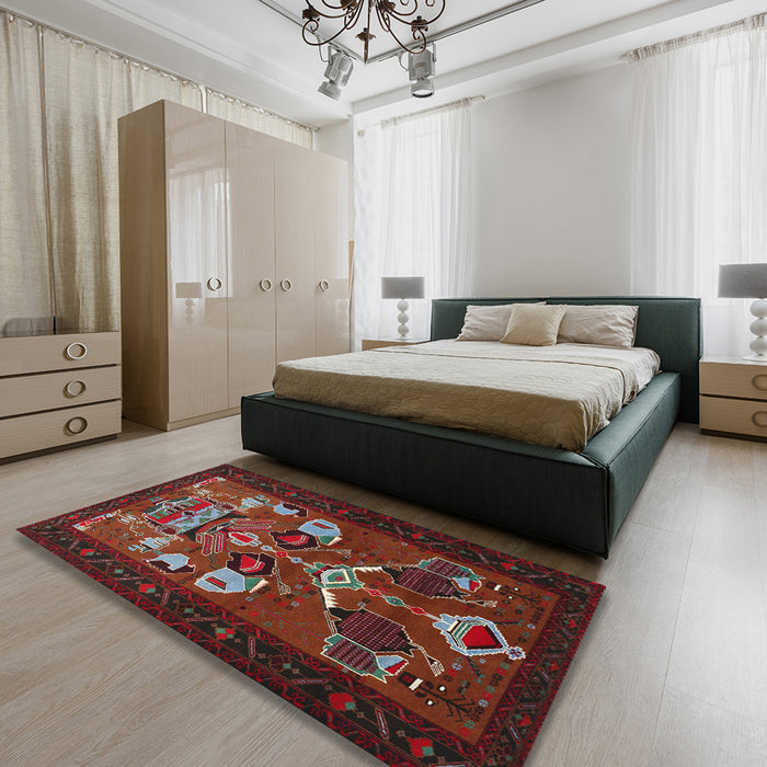 Traditional Chestnut Brown Persian Rug in a Bedroom, tr1775