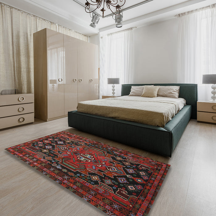 Traditional Reddish Brown Persian Rug in a Bedroom, tr1776