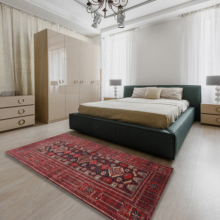 Machine Washable Traditional Cherry Red Rug in a Bedroom, wshtr1778