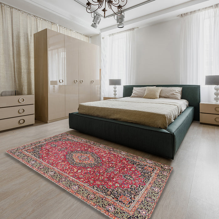 Machine Washable Traditional Camel Brown Rug in a Bedroom, wshtr1779