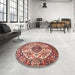 Round Traditional Fire Brick Red Persian Rug in a Office, tr177