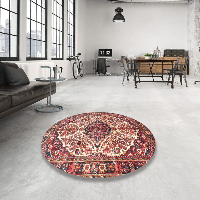 Round Machine Washable Traditional Fire Brick Red Rug in a Office, wshtr177