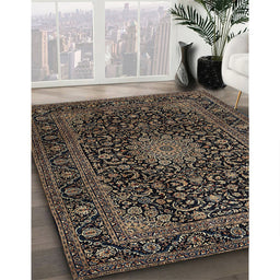 Traditional Dark Almond Brown Medallion Rug in Family Room, tr1781