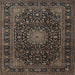 Square Traditional Dark Almond Brown Medallion Rug, tr1781