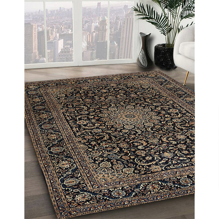 Traditional Dark Almond Brown Medallion Rug in Family Room, tr1781
