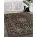 Traditional Dark Almond Brown Medallion Rug in Family Room, tr1781