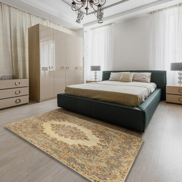 Machine Washable Traditional Light Brown Rug in a Bedroom, wshtr1782