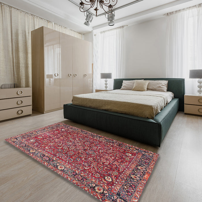 Machine Washable Traditional Rosy Pink Rug in a Bedroom, wshtr1783