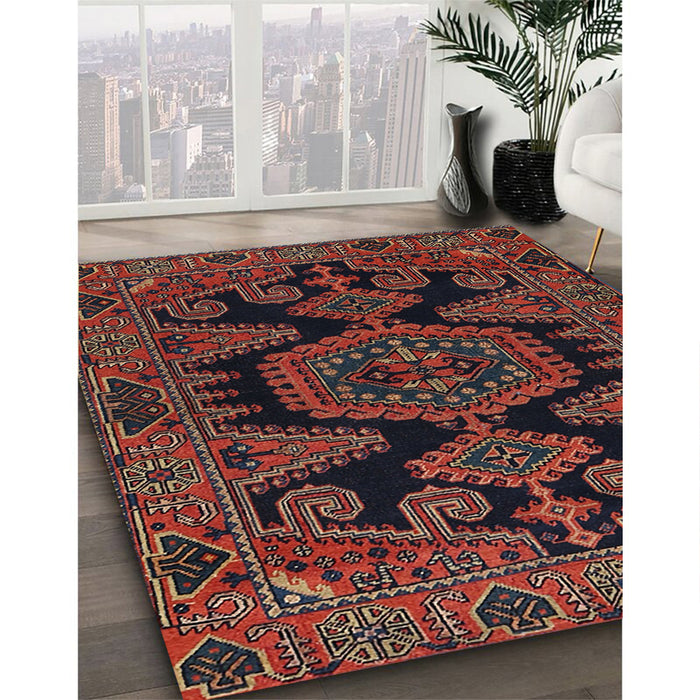 Traditional Chestnut Brown Persian Rug in Family Room, tr1785