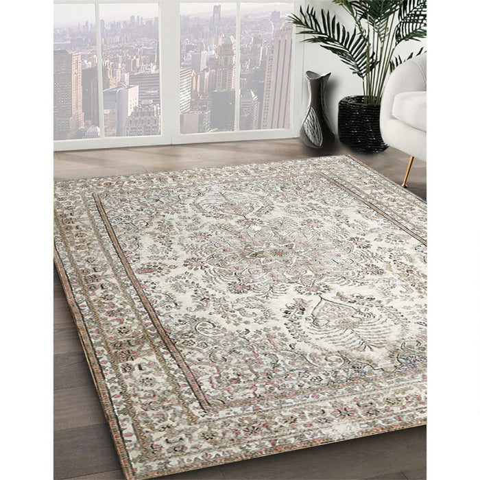 Traditional Dark White Beige Persian Rug in Family Room, tr1789
