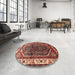 Round Machine Washable Traditional Saffron Red Rug in a Office, wshtr178