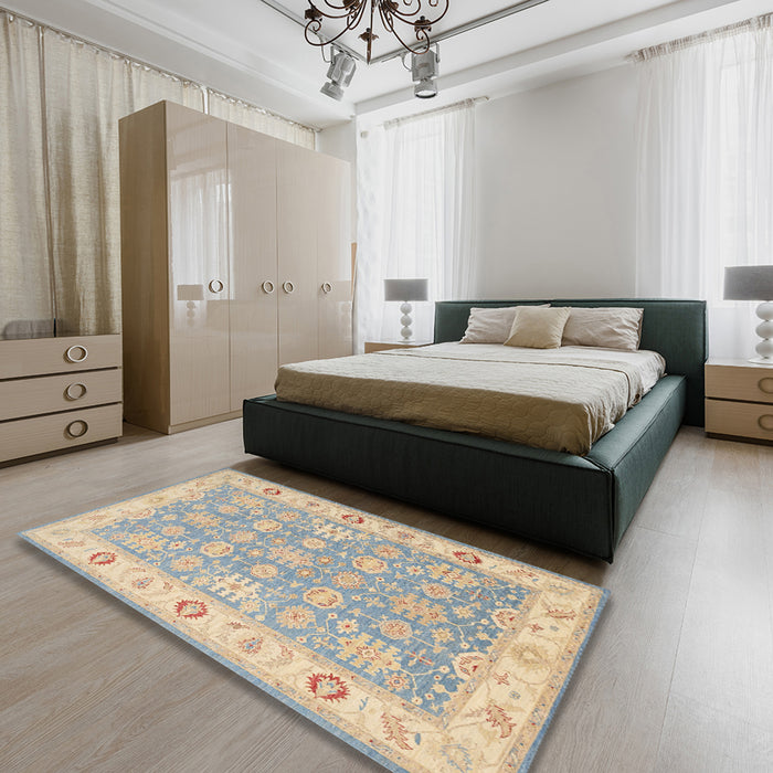 Traditional Brown Persian Rug in a Bedroom, tr1793