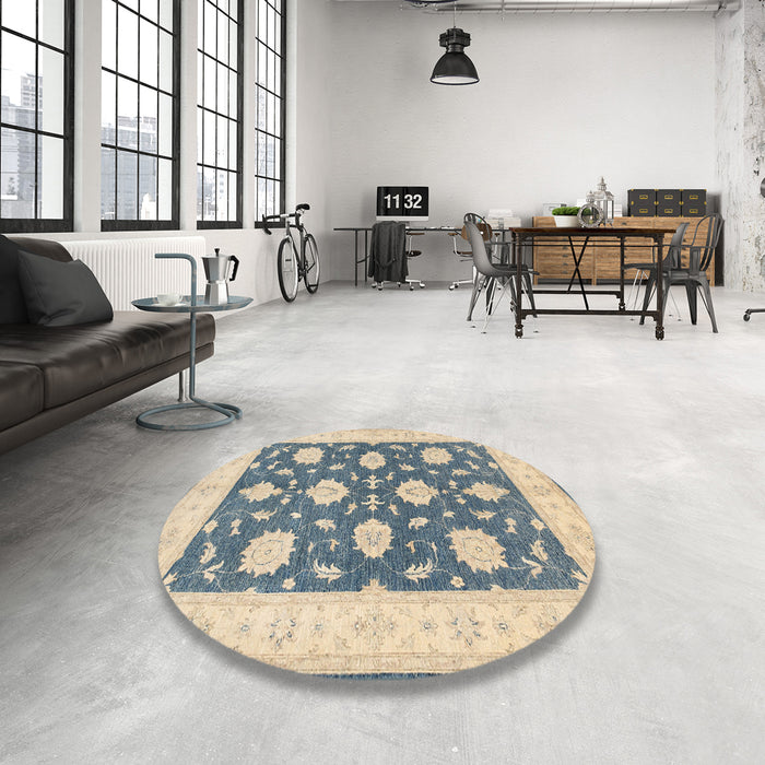Round Machine Washable Traditional Grayish Turquoise Green Rug in a Office, wshtr1795