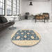 Round Traditional Grayish Turquoise Green Oriental Rug in a Office, tr1795