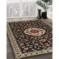 Traditional Black Brown Medallion Rug, tr1797