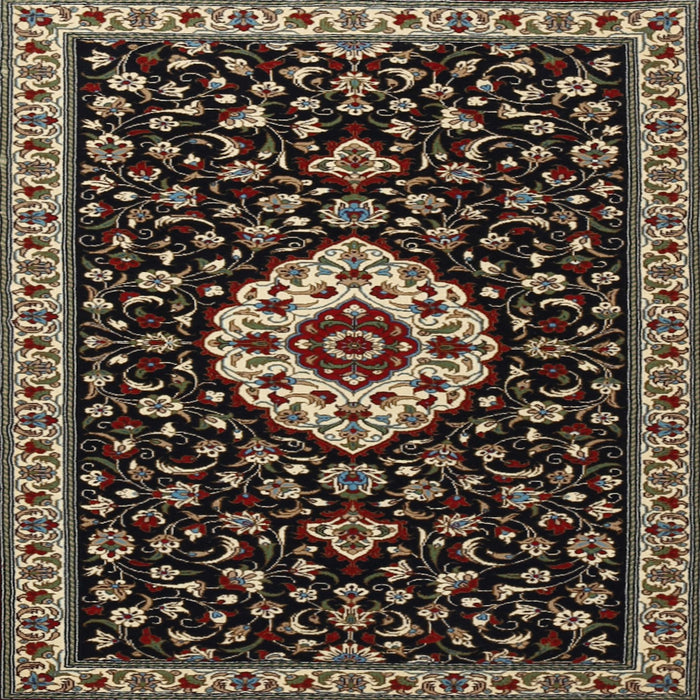 Round Machine Washable Traditional Black Brown Rug, wshtr1797