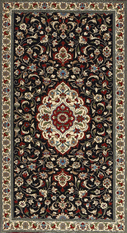 Machine Washable Traditional Black Brown Rug, wshtr1797