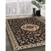 Traditional Black Brown Medallion Rug in Family Room, tr1797