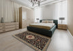 Traditional Black Brown Medallion Rug in a Bedroom, tr1797