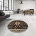 Round Machine Washable Traditional Black Brown Rug in a Office, wshtr1797