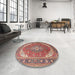 Round Machine Washable Traditional Bright Maroon Red Rug in a Office, wshtr179