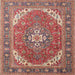 Round Machine Washable Traditional Bright Maroon Red Rug, wshtr179