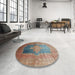 Round Machine Washable Traditional Sienna Brown Rug in a Office, wshtr17