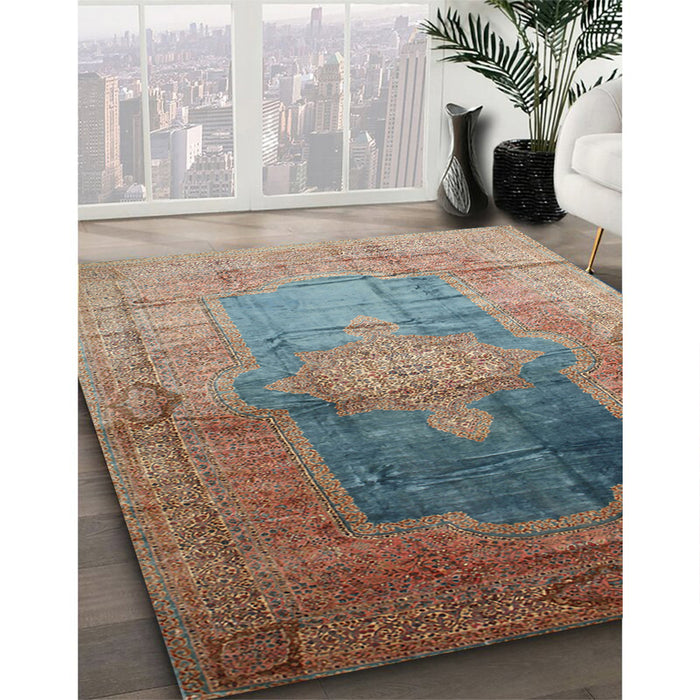 Traditional Sienna Brown Medallion Rug in Family Room, tr17