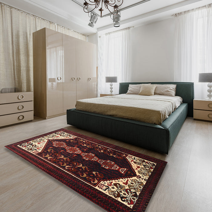 Traditional Brown Persian Rug in a Bedroom, tr1803