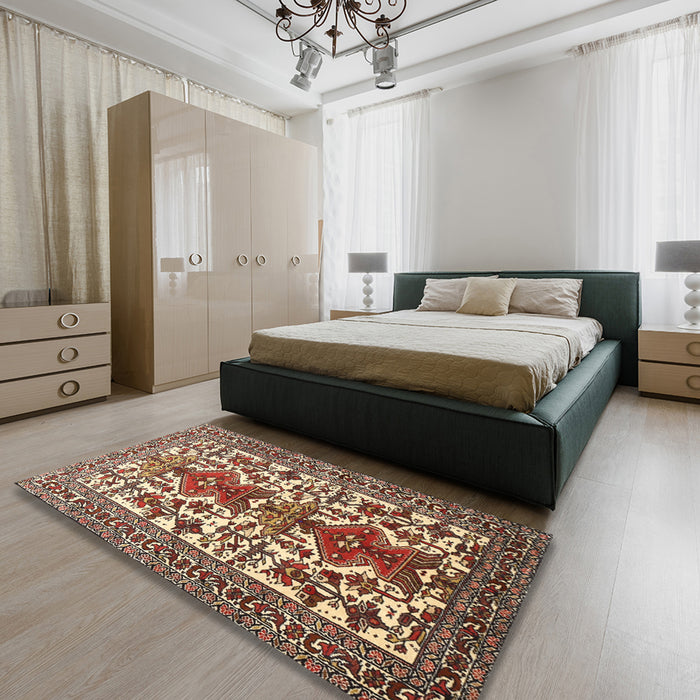 Machine Washable Traditional Saffron Red Rug in a Bedroom, wshtr1807