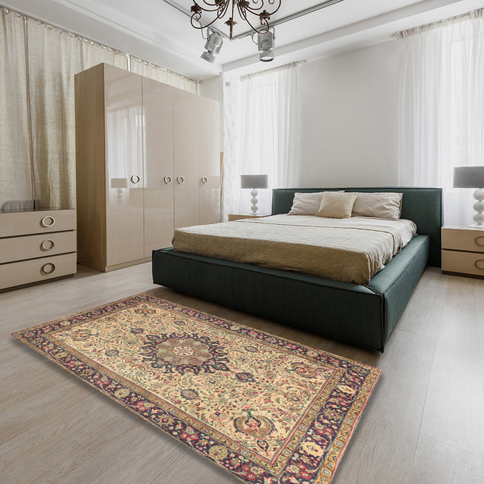 Machine Washable Traditional Sienna Brown Rug in a Bedroom, wshtr180