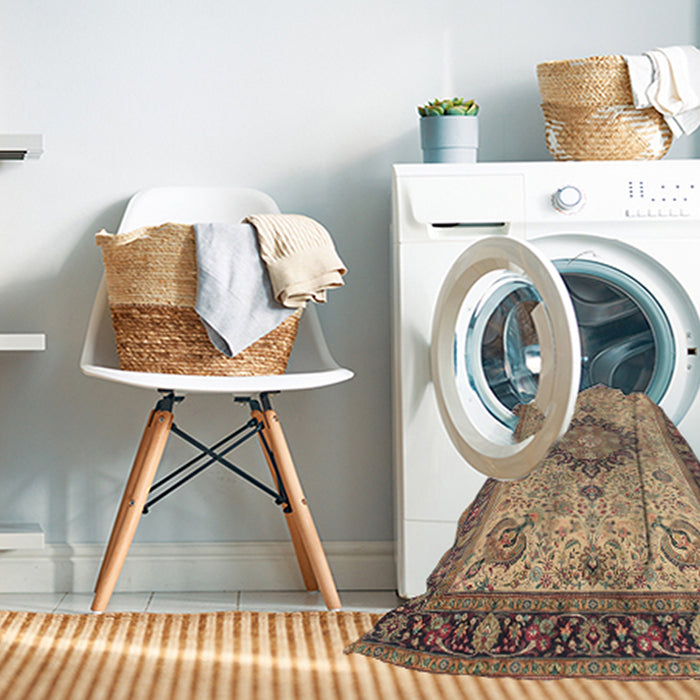 Machine Washable Traditional Sienna Brown Rug in a Washing Machine, wshtr180