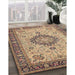 Traditional Sienna Brown Medallion Rug in Family Room, tr180