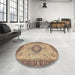 Round Machine Washable Traditional Sienna Brown Rug in a Office, wshtr180